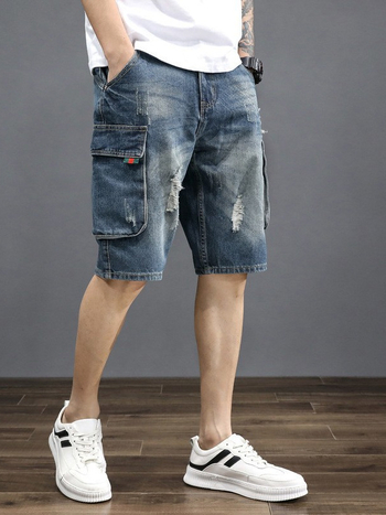 Muške traperice od denima, retro stil, ravni kroj, labavi kroj, duljina 5/4, 70% pamuka
