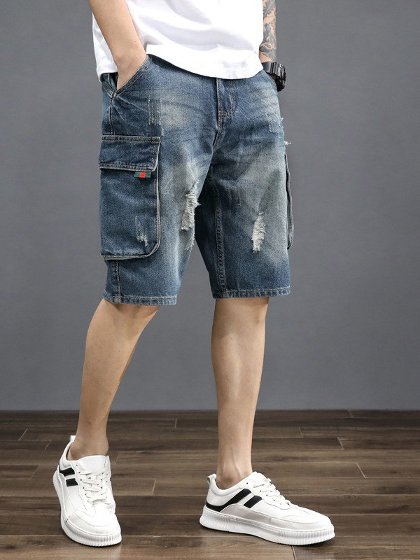 Muške traperice od denima, retro stil, ravni kroj, labavi kroj, duljina 5/4, 70% pamuka