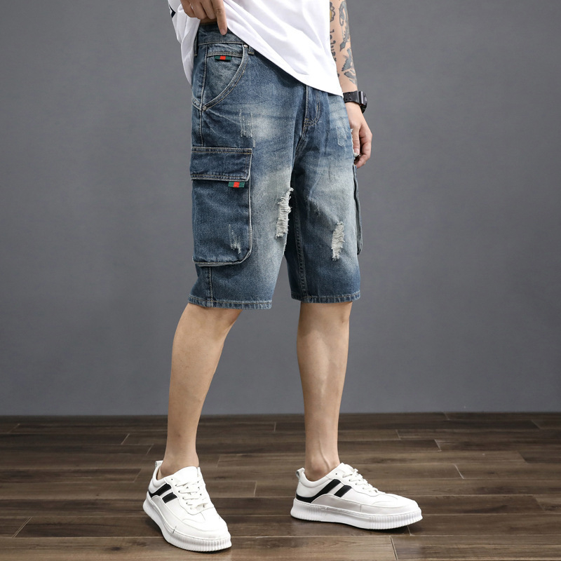 Muške traperice od denima, retro stil, ravni kroj, labavi kroj, duljina 5/4, 70% pamuka