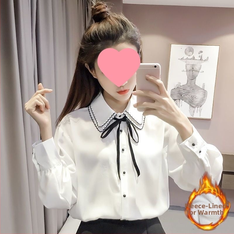 Риза в корейски стил със свободна кройка, сатенен плат, двойна яка, 3D ефект, регуларни ръкави, едноредово копче с множество закопчалки