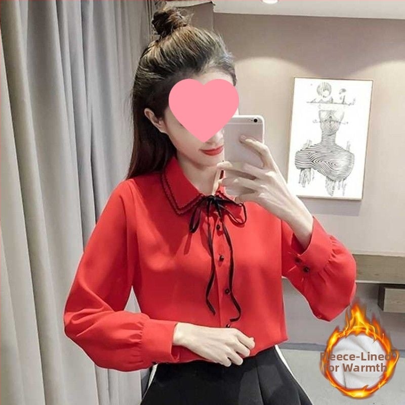 Риза в корейски стил със свободна кройка, сатенен плат, двойна яка, 3D ефект, регуларни ръкави, едноредово копче с множество закопчалки