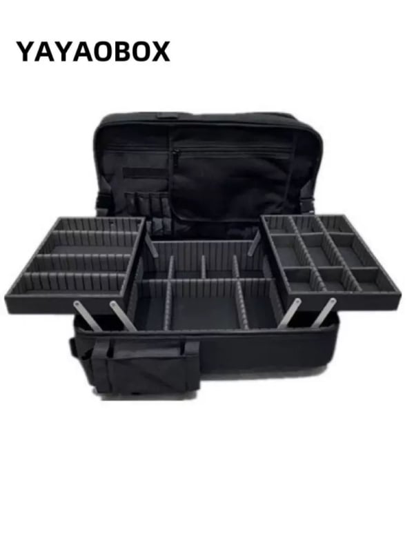 Szakmai fodrász utazó hátizsák csúszó fiókkal és állítható elválasztókkal, Oxford anyag, uniszex, cipzáras nyitás