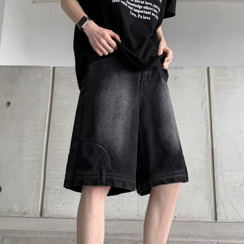 Muške traperice od denima, srednje duljine, vintage stil, ravni kroj, mikroelastičnost