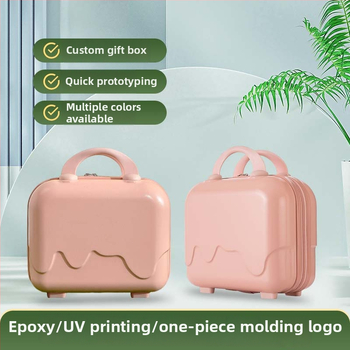 Karikatúra aranyos kozmetikai neszesszer bővíthető réteggel — ABS+PC, cipzáras nyitás, geometrikus mintázat, vízálló, hordozható sminktároló