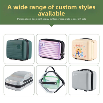 Karikatúra aranyos kozmetikai neszesszer bővíthető réteggel — ABS+PC, cipzáras nyitás, geometrikus mintázat, vízálló, hordozható sminktároló