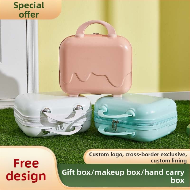 Karikatúra aranyos kozmetikai neszesszer bővíthető réteggel — ABS+PC, cipzáras nyitás, geometrikus mintázat, vízálló, hordozható sminktároló