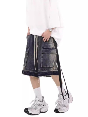 Džins cargo šorc, pamuk, kapri duljina, širok kroj, vintage stil