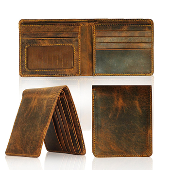 Férfi ultra vékony bi-fold pénztárca valódi bőrből, egyszínű, üzleti elit stílus