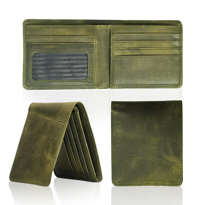 Férfi ultra vékony bi-fold pénztárca valódi bőrből, egyszínű, üzleti elit stílus