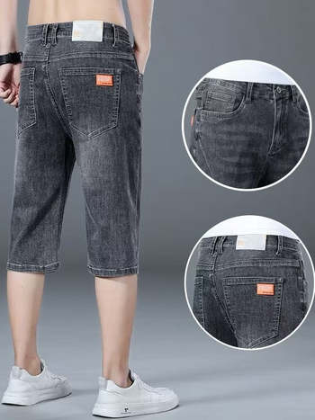 Férfi vékony denim rövidnadrág, lazán illeszkedő, lélegző, ötnegyedes hossz, poliészter 50–70%
