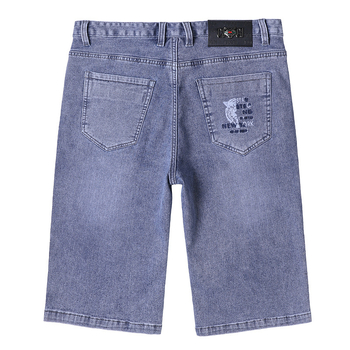 Férfi nyári farmer rövidnadrág, magas derekú, rugalmas anyag, egyenes szabás, zseb részlet