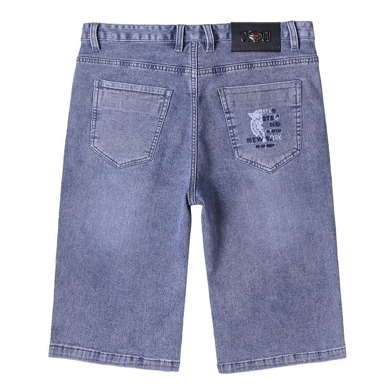 Férfi nyári farmer rövidnadrág, magas derekú, rugalmas anyag, egyenes szabás, zseb részlet