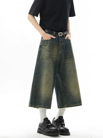 Muške cropped traperice, ravni kroj, sportski stil, pamuk 75%, ljeto 2025
