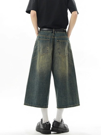 Muške cropped traperice, ravni kroj, sportski stil, pamuk 75%, ljeto 2025