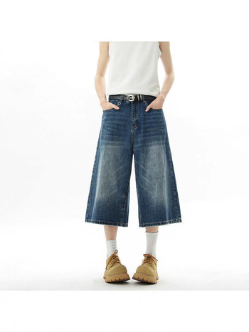 Muške cropped traperice, ravni kroj, sportski stil, pamuk 75%, ljeto 2025