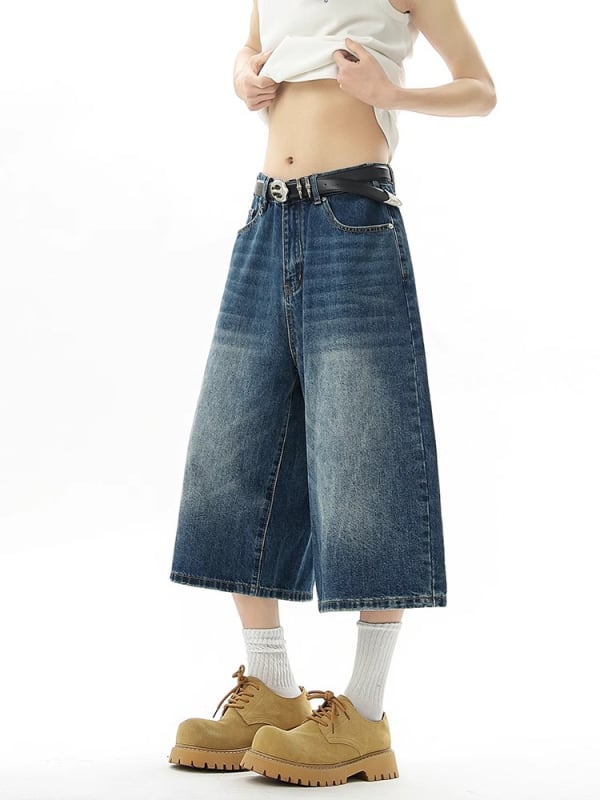 Muške cropped traperice, ravni kroj, sportski stil, pamuk 75%, ljeto 2025