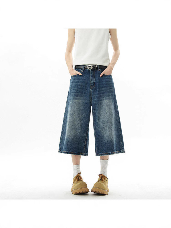 Muške cropped traperice, ravni kroj, sportski stil, pamuk 75%, ljeto 2025