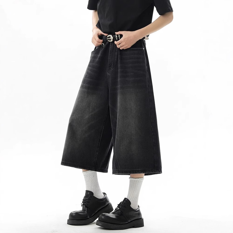 Muške cropped traperice, ravni kroj, sportski stil, pamuk 75%, ljeto 2025