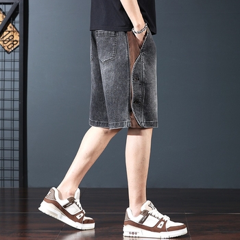 Denim rövidnadrág, amerikai retro stílus, egyenes szabás, középmagas derék, mosott kopott felület