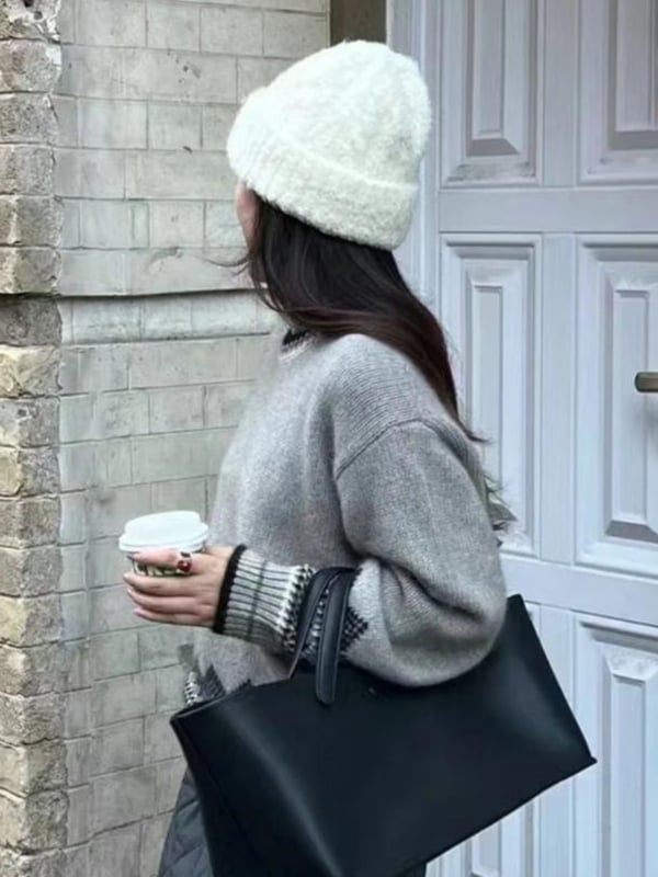 Runshi Дамски плетен пуловер с качулка от вълна, кръгло деколте, 95% вълна, нормална кройка