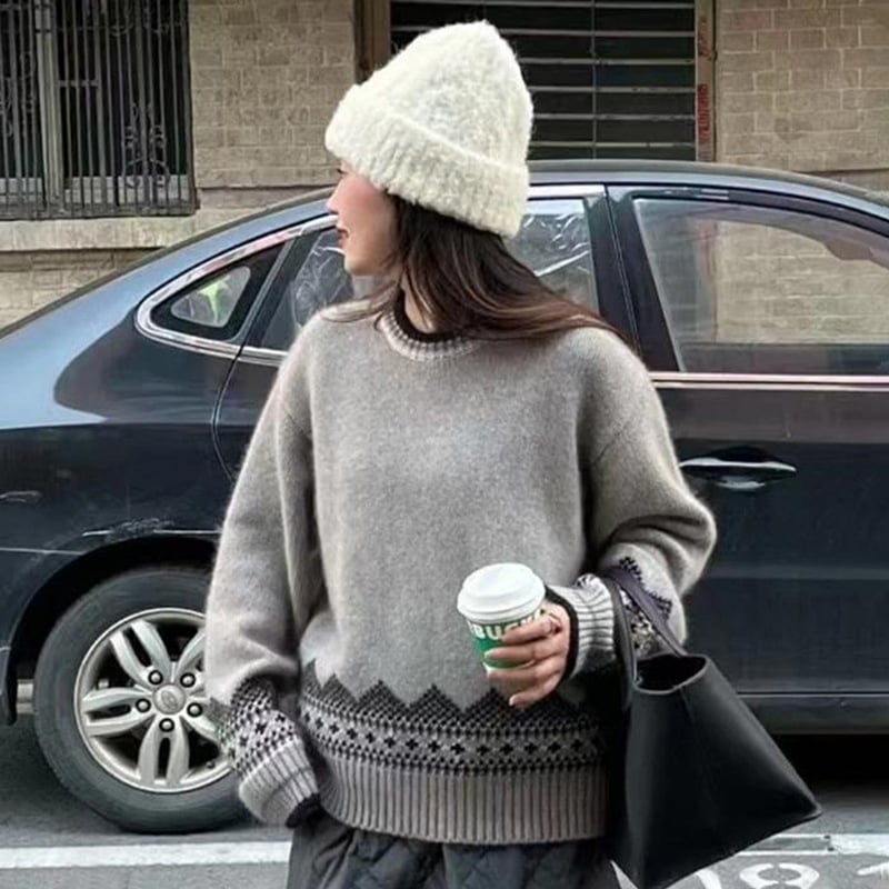 Runshi Дамски плетен пуловер с качулка от вълна, кръгло деколте, 95% вълна, нормална кройка