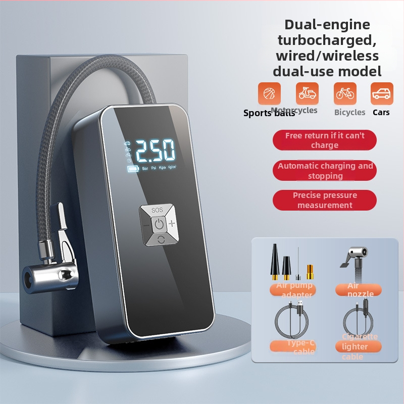 Bežična prijenosna automobilska pumpa s digitalnim zaslonom, USB punjenje, protok zraka 35 L/min, snaga ispod 80 W, težina 465 g