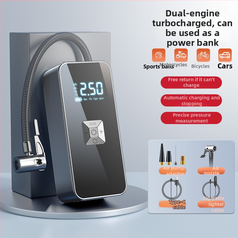 Bežična prijenosna automobilska pumpa s digitalnim zaslonom, USB punjenje, protok zraka 35 L/min, snaga ispod 80 W, težina 465 g