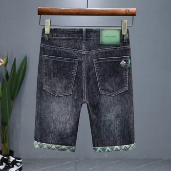 Férfi nyári vékony denim rövidnadrág, laza egyenes szabás, mikro-elasztikus pamut-keverék