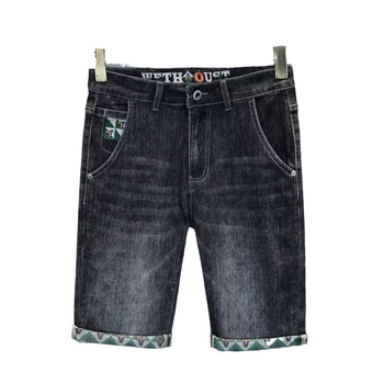 Férfi nyári vékony denim rövidnadrág, laza egyenes szabás, mikro-elasztikus pamut-keverék