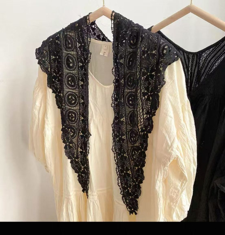 Trojkutni šal od pamuka s hollow crochet čipkom, warp-knit tkanina, zaštita od prašine, za sve sezone