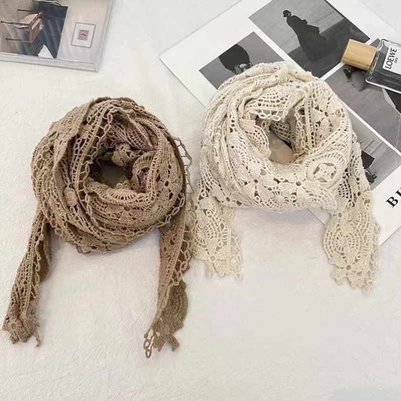 Trojkutni šal od pamuka s hollow crochet čipkom, warp-knit tkanina, zaštita od prašine, za sve sezone