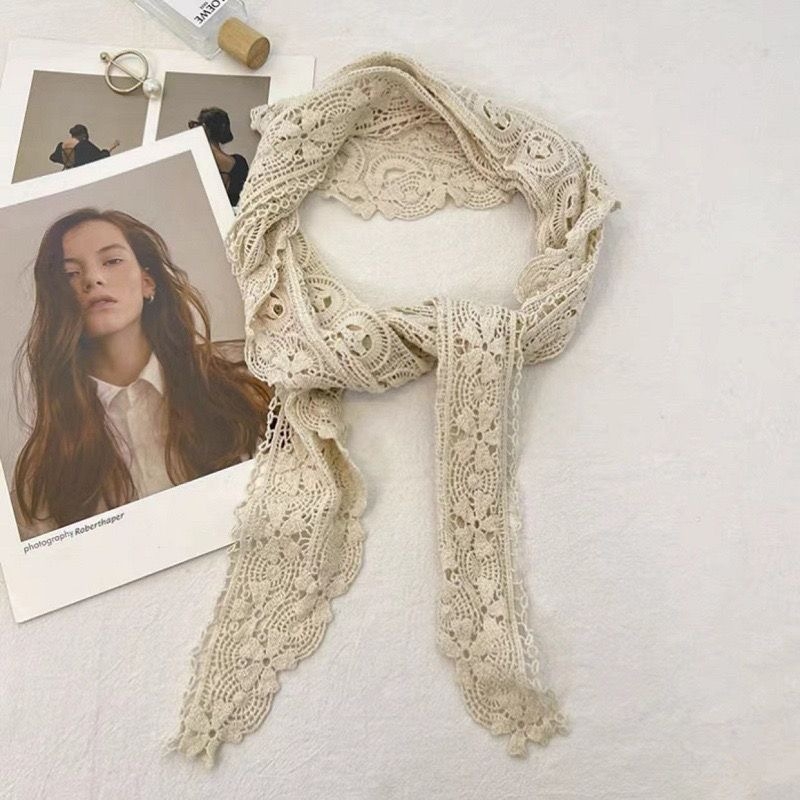 Trojkutni šal od pamuka s hollow crochet čipkom, warp-knit tkanina, zaštita od prašine, za sve sezone