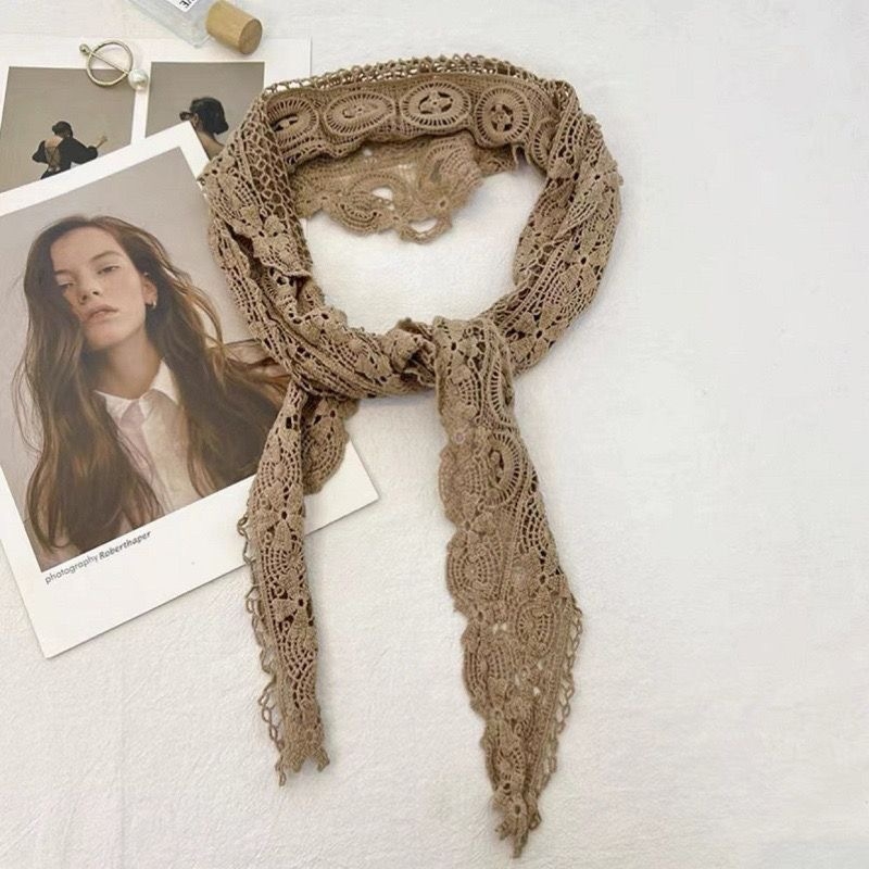 Trojkutni šal od pamuka s hollow crochet čipkom, warp-knit tkanina, zaštita od prašine, za sve sezone