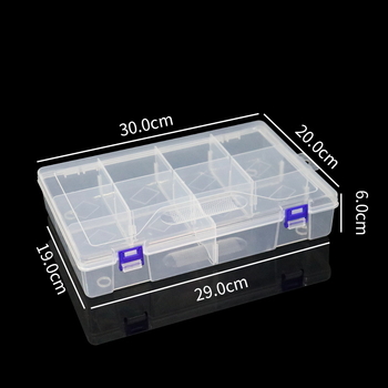 Αποσπώμενο διαφανές πλαστικό δοχείο αποθήκευσης με 10 θήκες, διαχωριστικά και καπάκι με διπλό κλείσιμο για εξαρτήματα εργαλείων