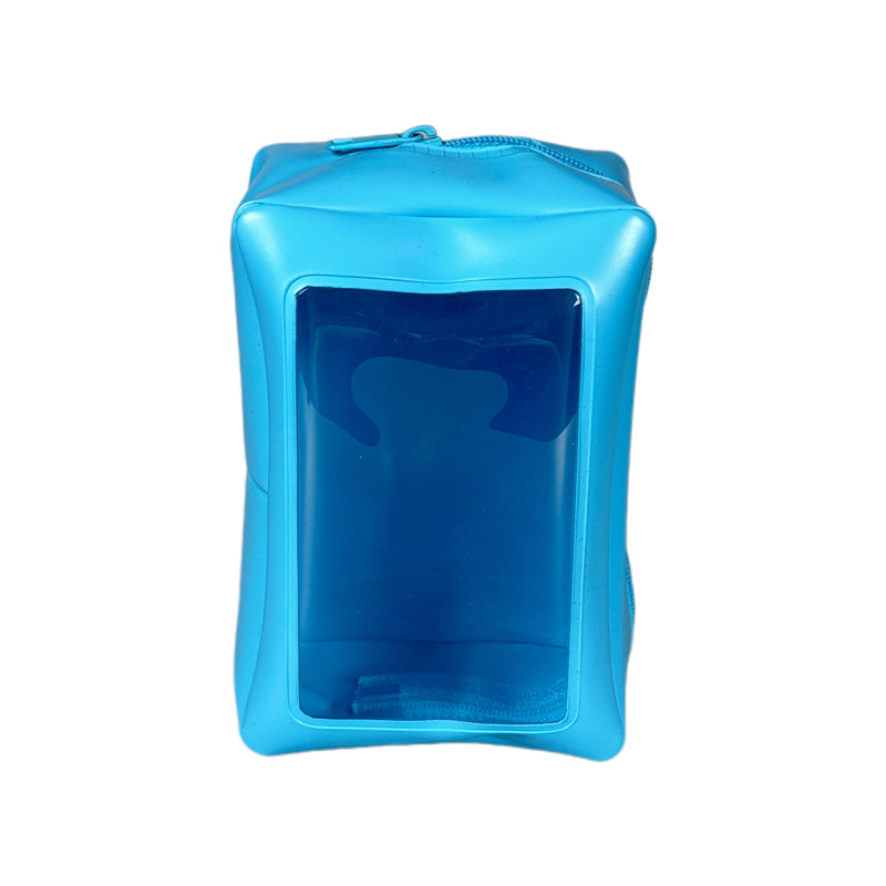 PVC vízálló sminktáska belső rácsos rekeszekkel, kerek forma, levehető fogantyú