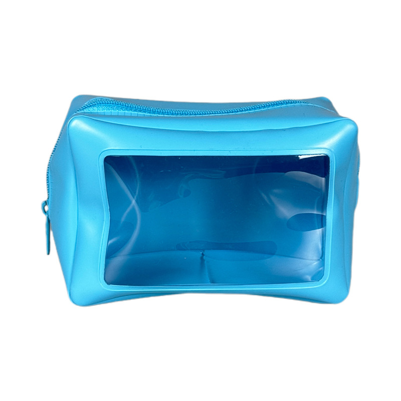 PVC vízálló sminktáska belső rácsos rekeszekkel, kerek forma, levehető fogantyú