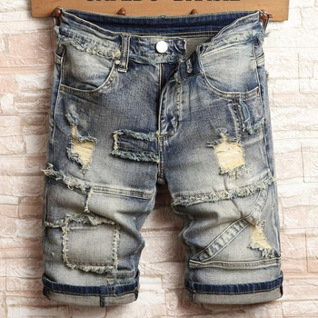 Traper kratke hlače s rupama i zakrpama, ulični stil, slim-fit, ravni kroj