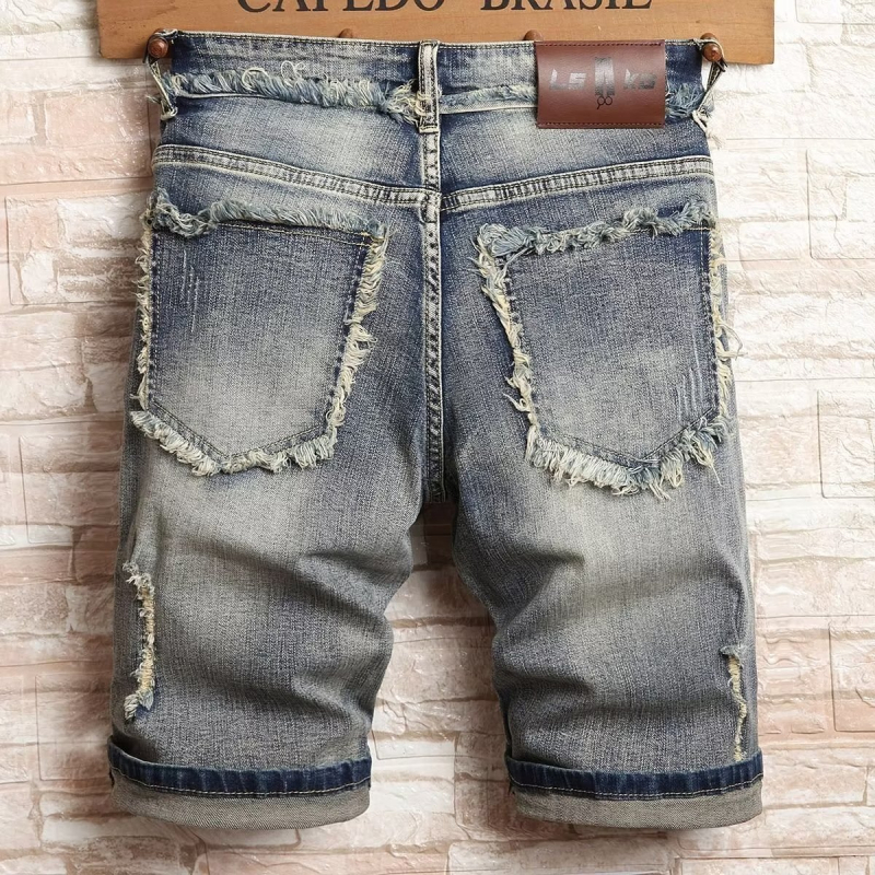 Traper kratke hlače s rupama i zakrpama, ulični stil, slim-fit, ravni kroj