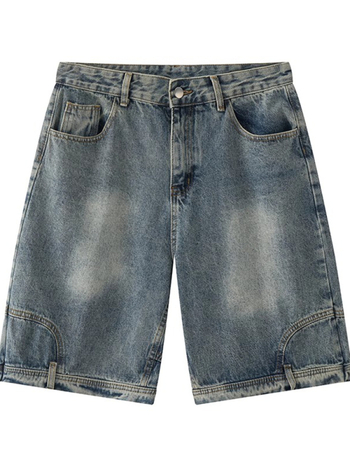 Férfi denim rövidnadrág - magas derék, gombos előrész, egyenes szabás, hossz 5/4, könnyű acetát anyag, mikroelasztikus, nyári casual