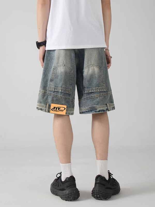 Férfi denim rövidnadrág - magas derék, gombos előrész, egyenes szabás, hossz 5/4, könnyű acetát anyag, mikroelasztikus, nyári casual