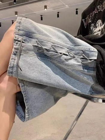 Férfi denim rövidnadrág, utcai stílus, nehéz denim, egyenes szabás, capri hossz, 100% pamut, nyár 2025