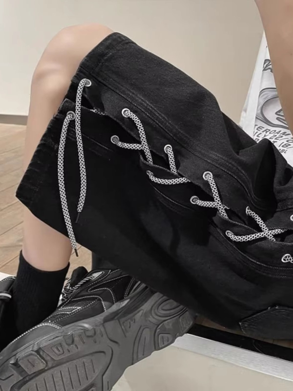 Férfi denim rövidnadrág, utcai stílus, nehéz denim, egyenes szabás, capri hossz, 100% pamut, nyár 2025