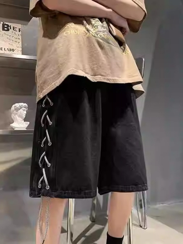 Férfi denim rövidnadrág, utcai stílus, nehéz denim, egyenes szabás, capri hossz, 100% pamut, nyár 2025