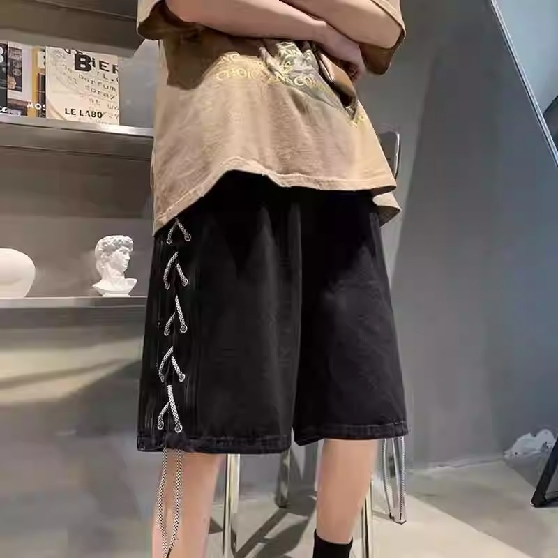 Férfi denim rövidnadrág, utcai stílus, nehéz denim, egyenes szabás, capri hossz, 100% pamut, nyár 2025