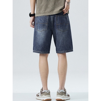 Muške traper kratke hlače - retro stil, labav kroj, Capri dužina, 85% poliester, mikroelastičnost, ljetni casual