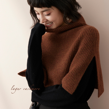 100% kasmír kötött poncsó magas gallérral és sállal, meleg télen