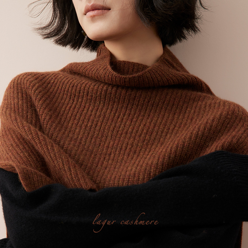 100% kasmír kötött poncsó magas gallérral és sállal, meleg télen