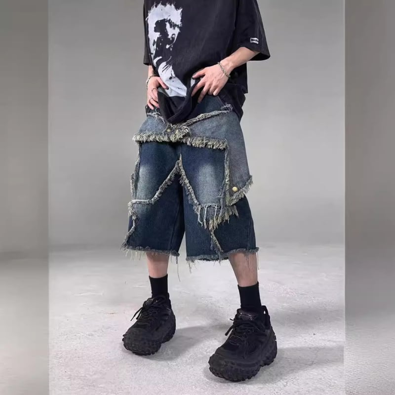 Traperice od denima - Hip-Hop stil, ravne nogavice, srednji pojas, 70,4% pamuk, oprane