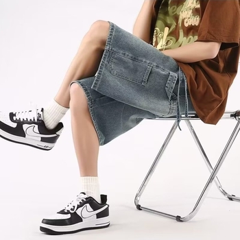 Muške traper šorceve, Harajuku stil, ljeto 2023, ravni kroj, poliester tkanina
