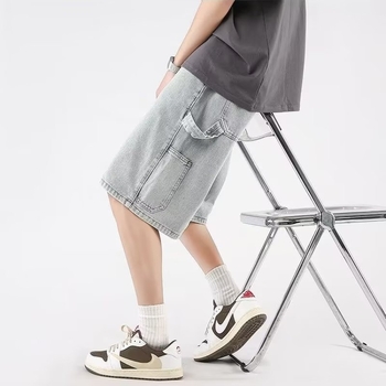 Muške traper šorceve, Harajuku stil, ljeto 2023, ravni kroj, poliester tkanina